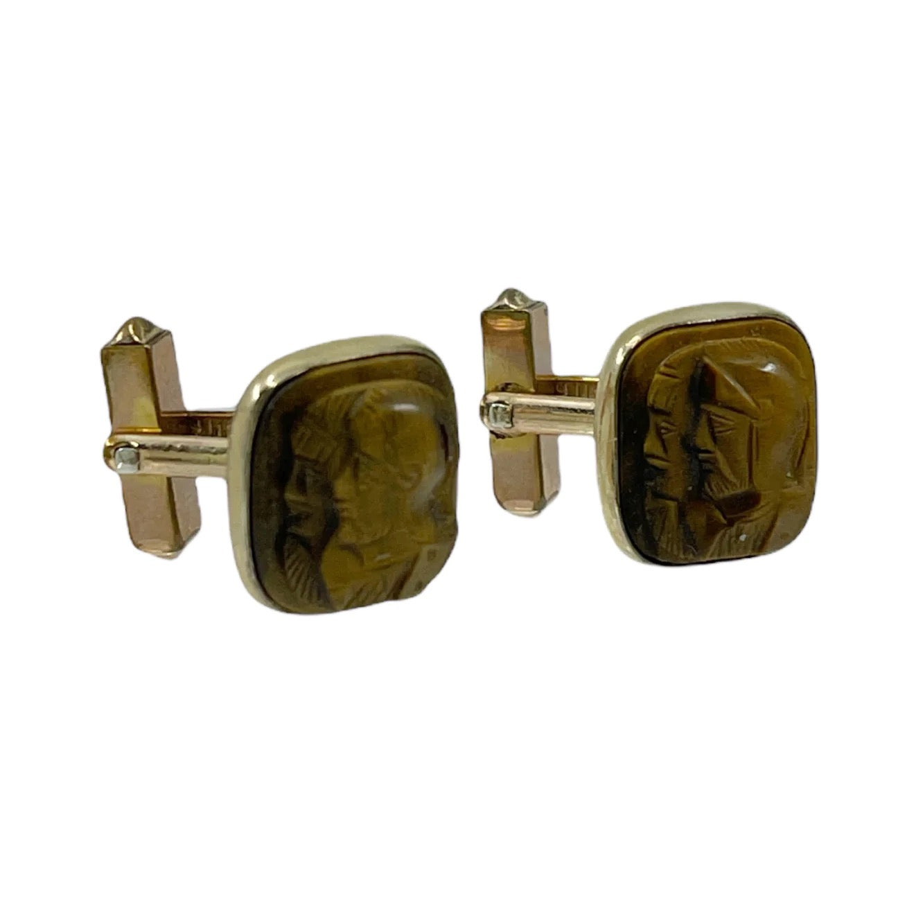 Vintage SWANK 10k gold filled tiger eye cameo cufflinks