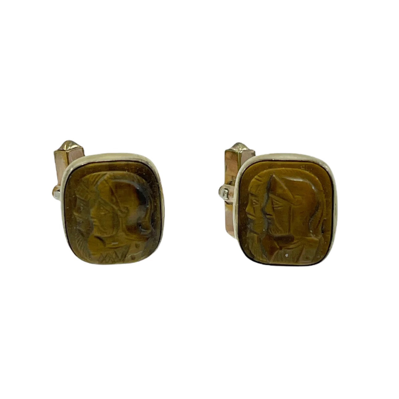 Vintage SWANK 10k gold filled tiger eye cameo cufflinks