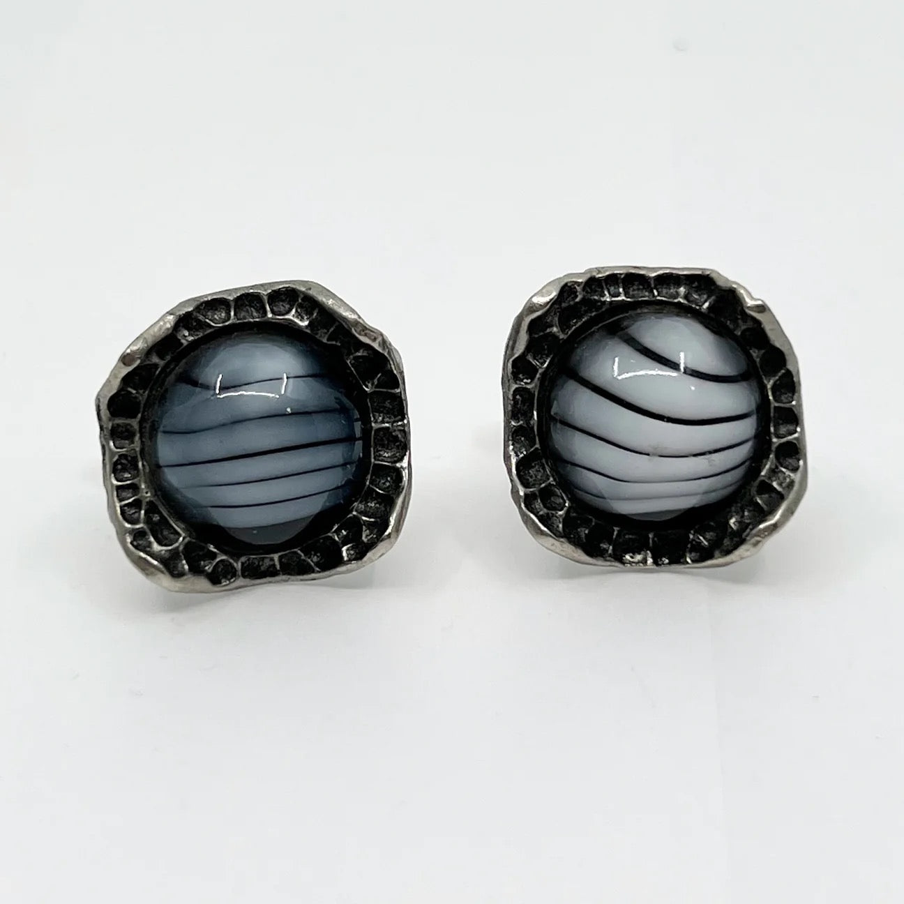 Vintage glass cabochon dark silver tone cufflinks