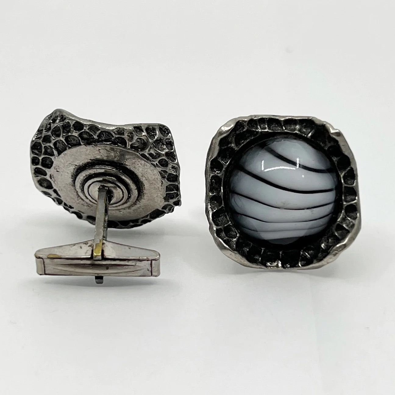 Vintage glass cabochon dark silver tone cufflinks