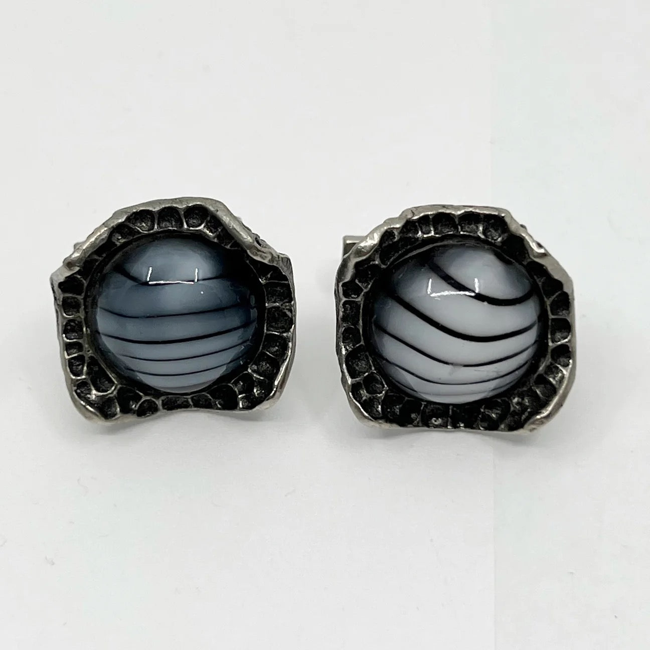 Vintage glass cabochon dark silver tone cufflinks