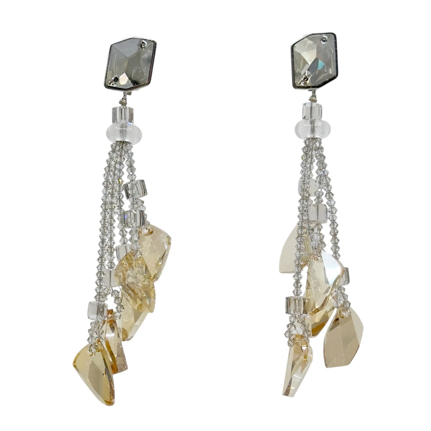 Silver tone Swarovski crystal shoulder dust drop Earrings