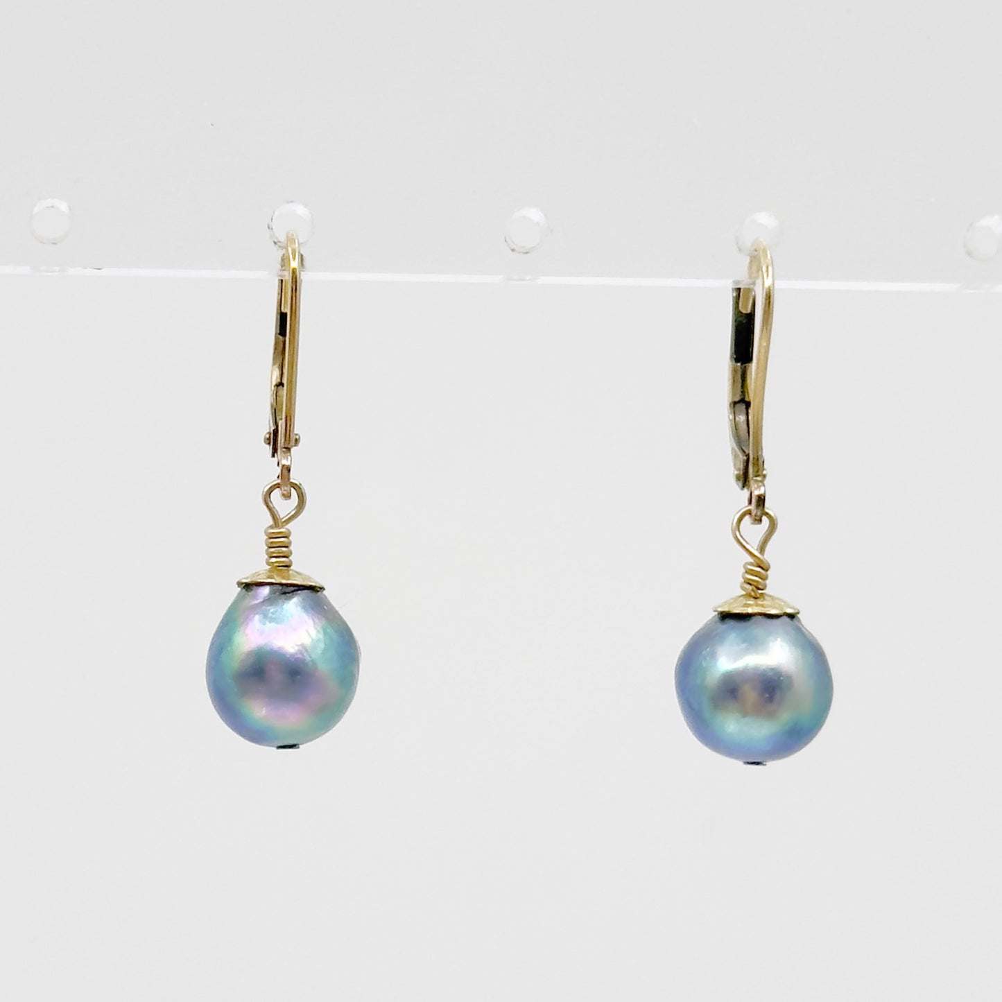 14k Gold filled blue gray Akoya pearl earrings