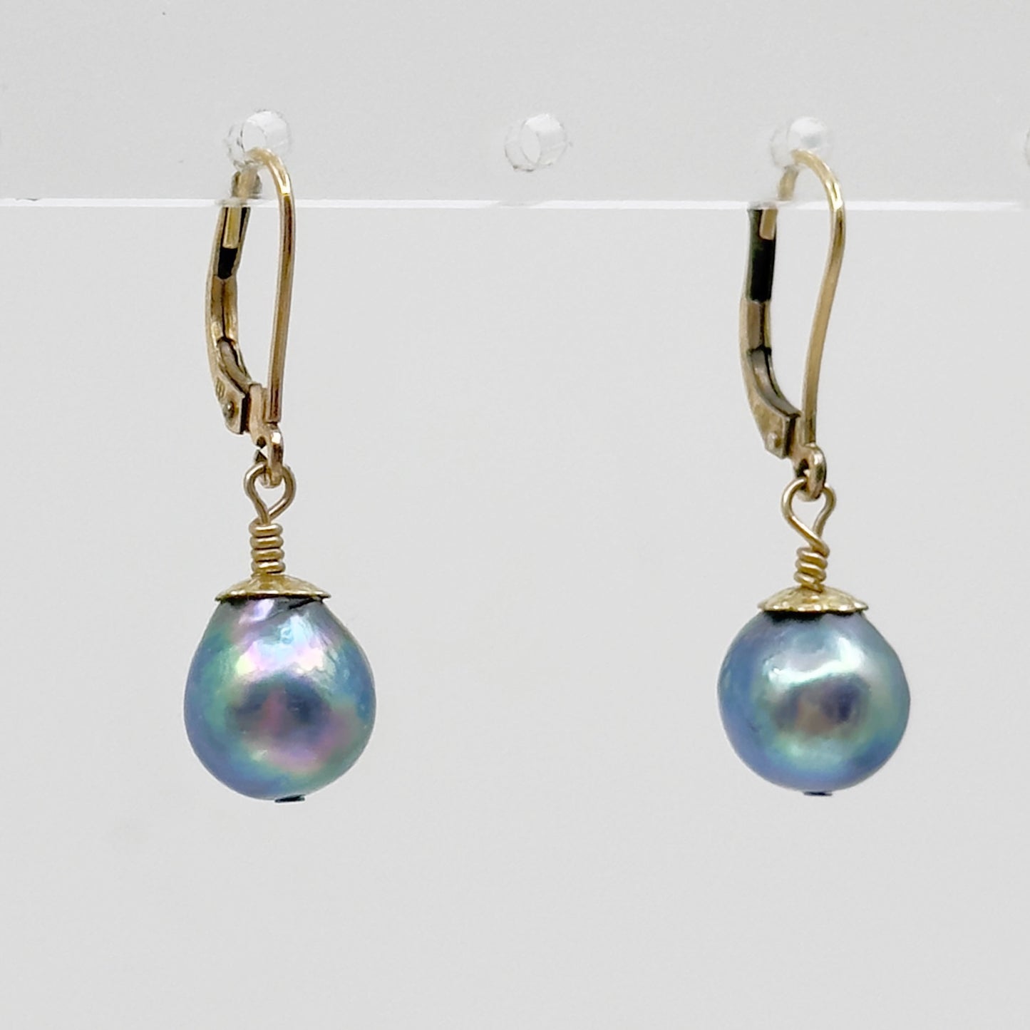 14k Gold filled blue gray Akoya pearl earrings