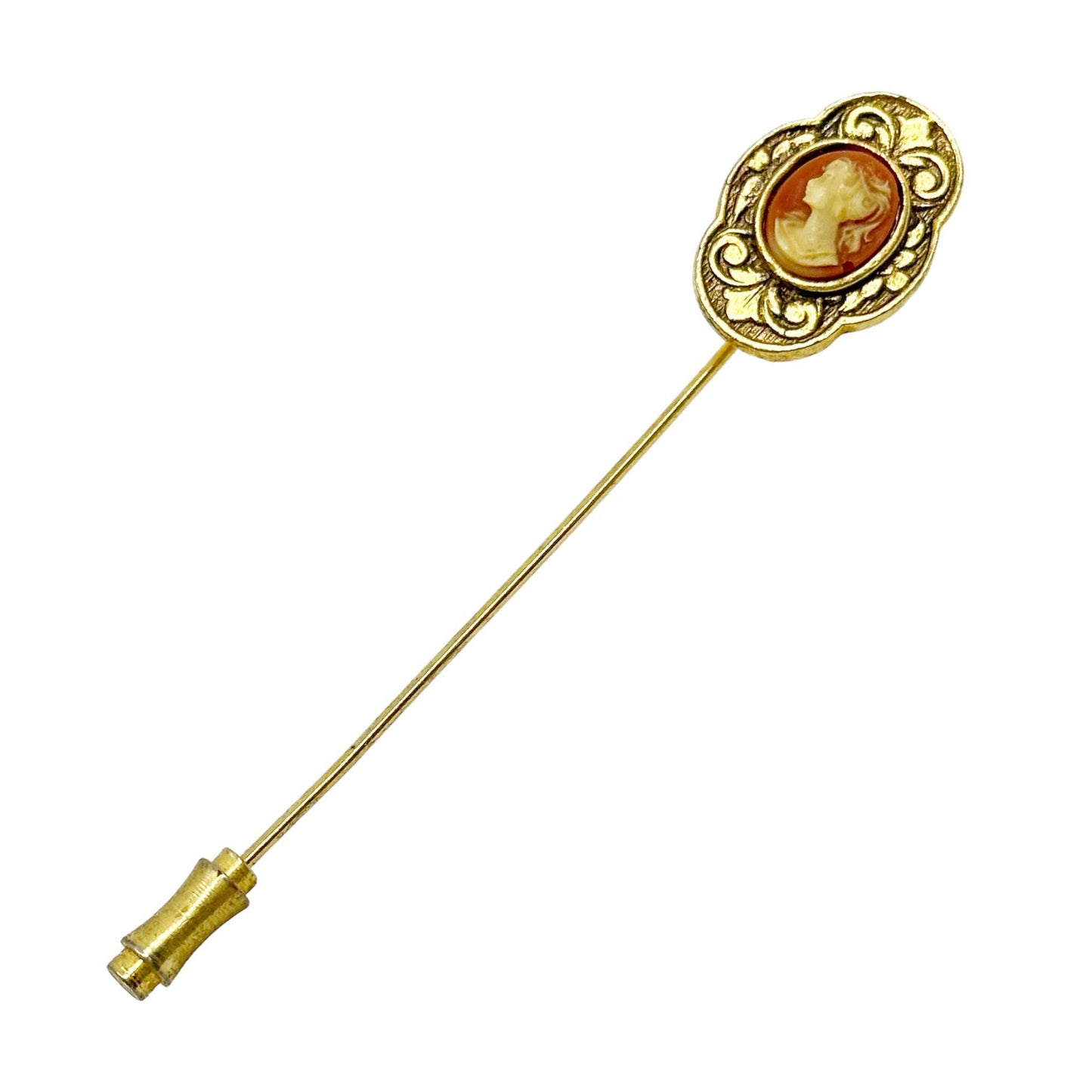 Vintage Gold tone cameo stick hat pin Brooch