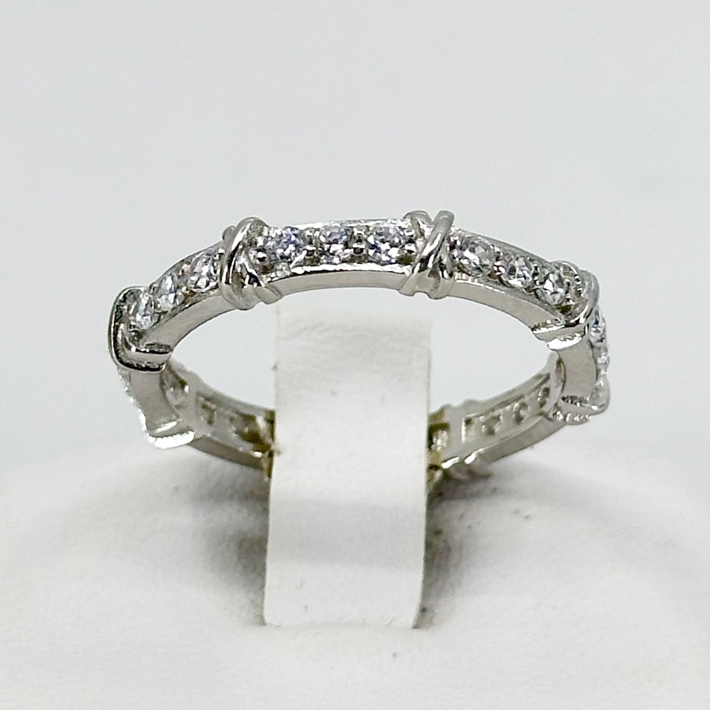 sterling silver cubic zirconia XO band ring