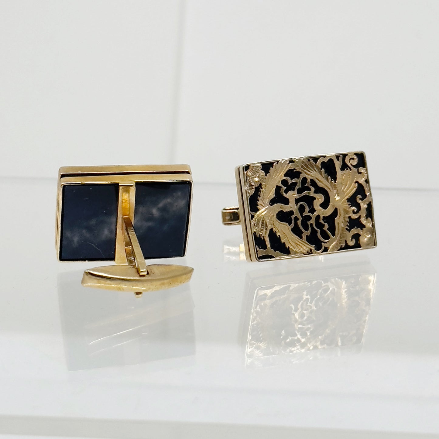 Vintage SWANK Gold filled onyx crane bird cufflinks