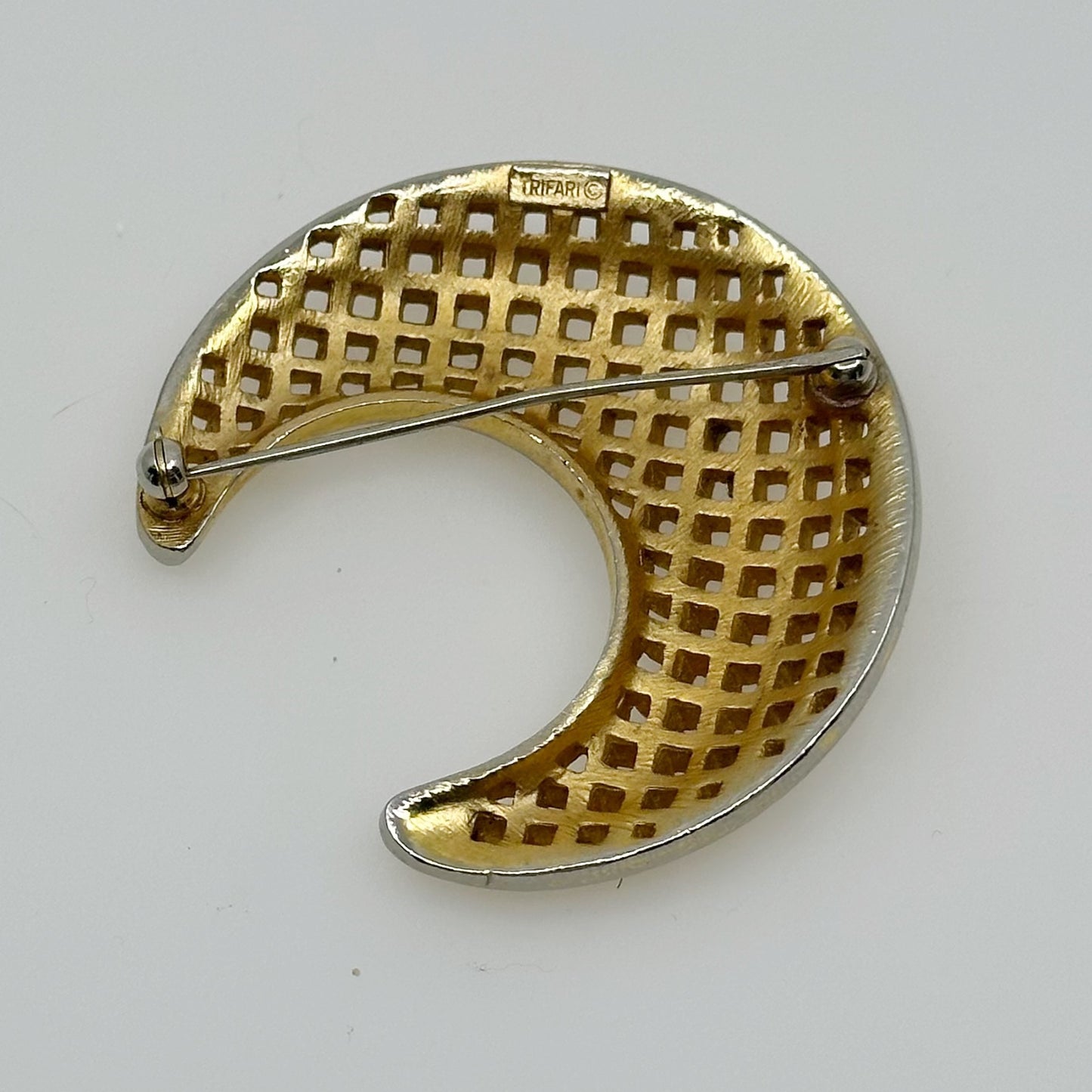 Vintage Trifari Gold Tone moon brooch