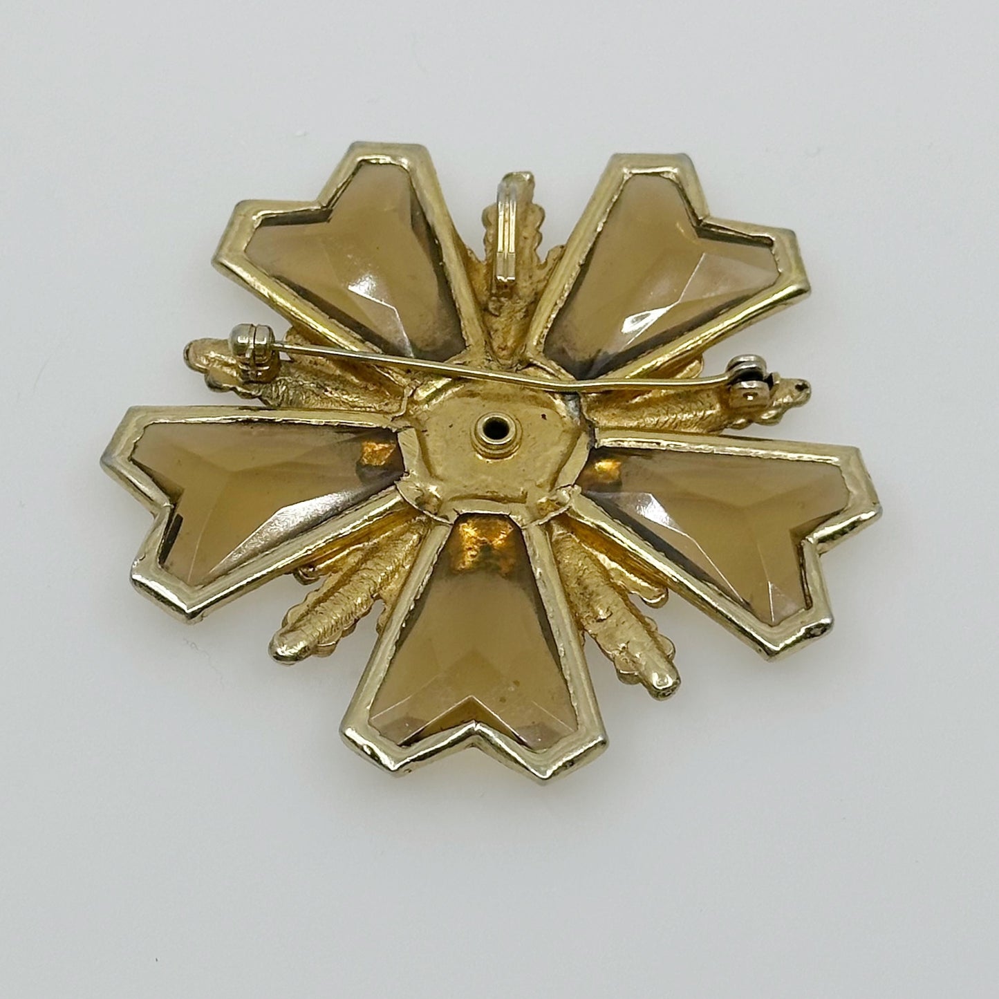 Vintage Gold tone glass Grand Order of the Orchid Blossom brooch - pendant