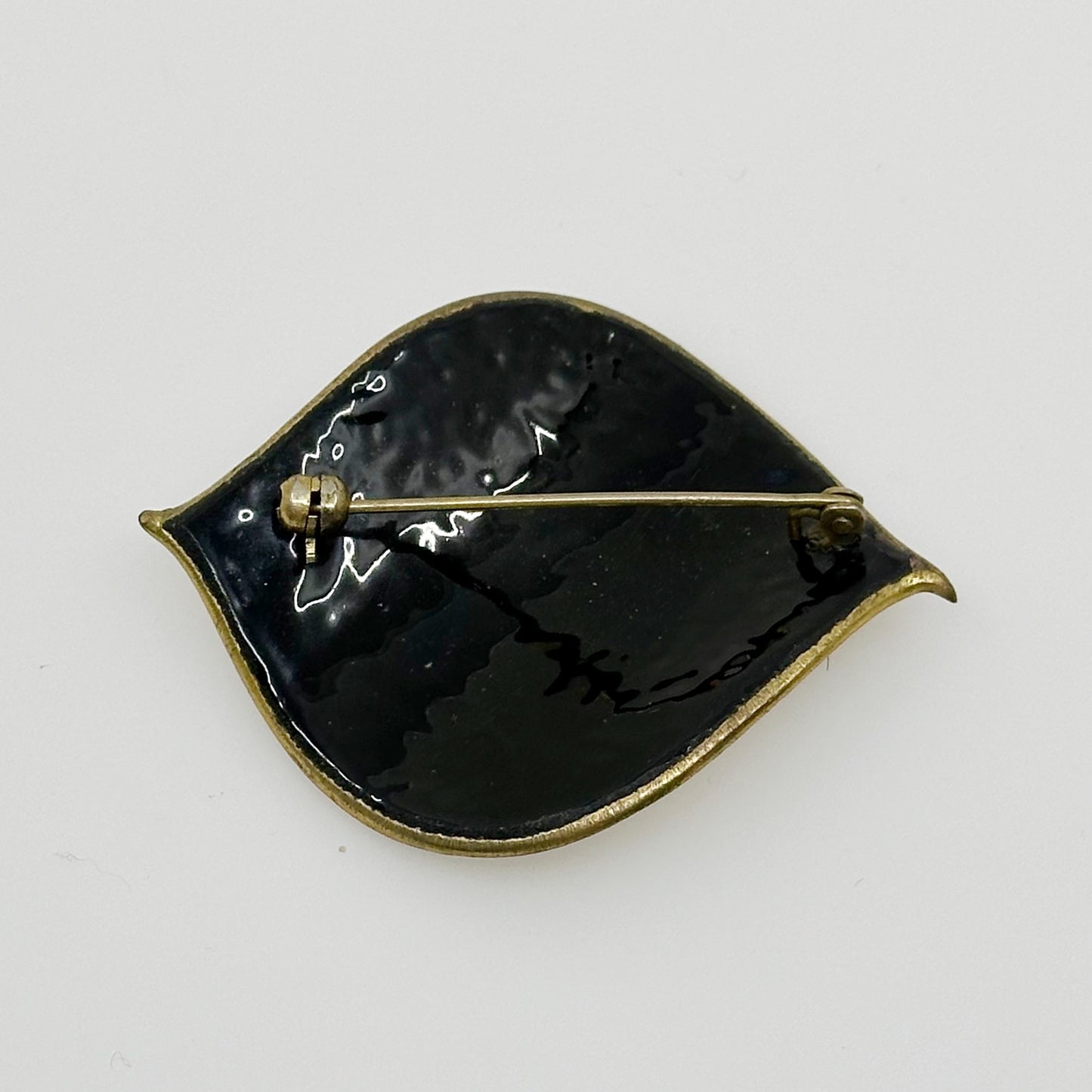 Vintage Brass enamel leaf brooch