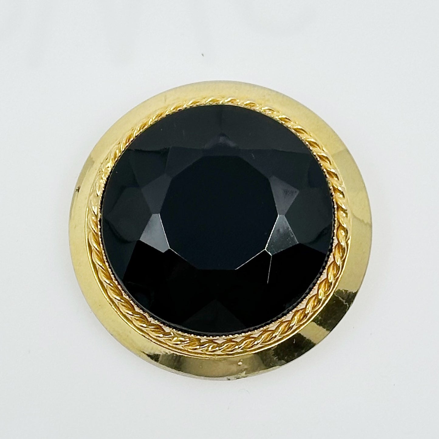 Vintage Gold tone black rhinestone brooch