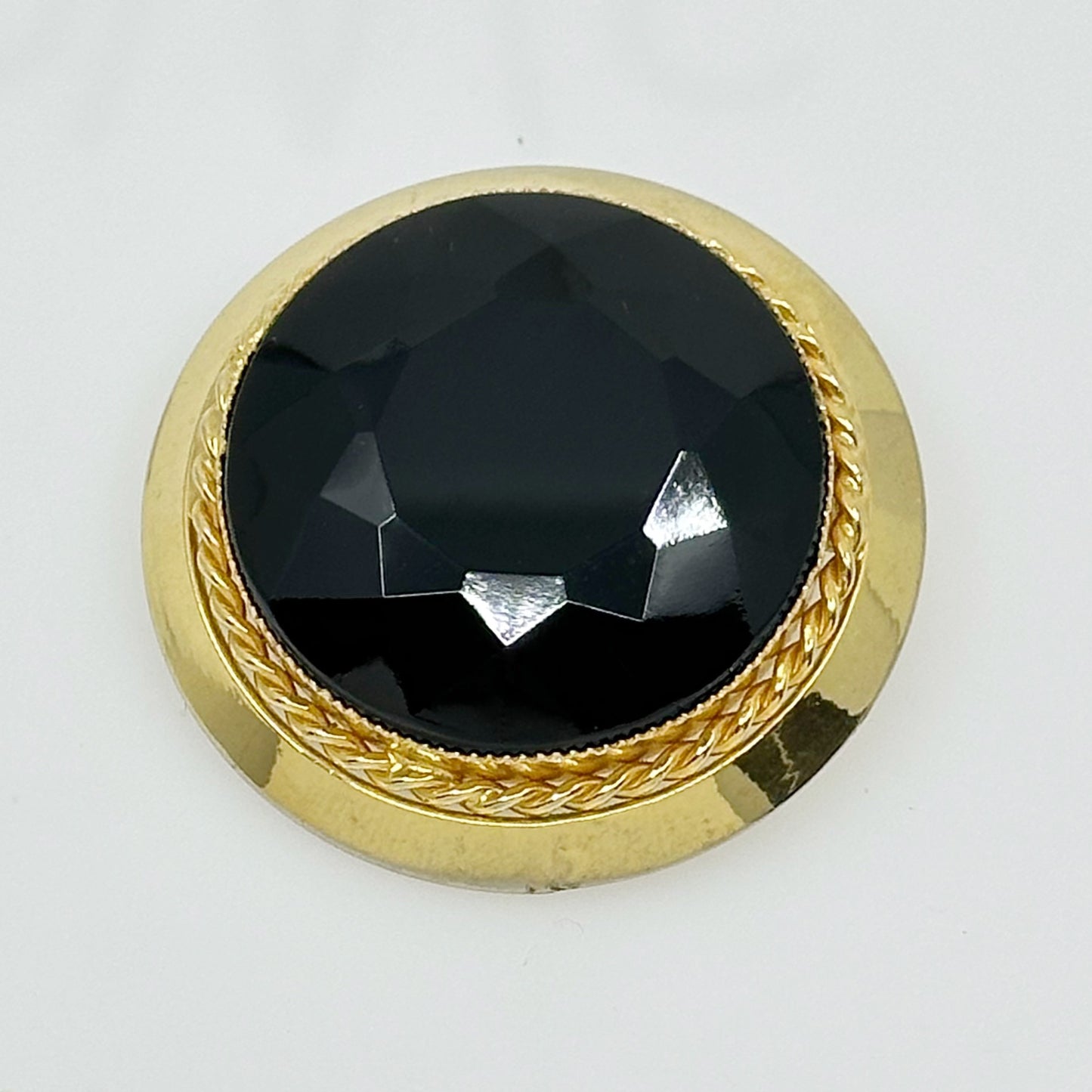 Vintage Gold tone black rhinestone brooch