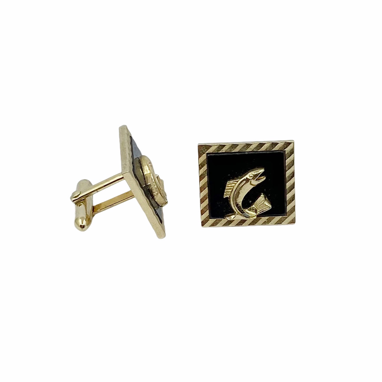 SWANK 12k gold filled onyx fish cufflinks