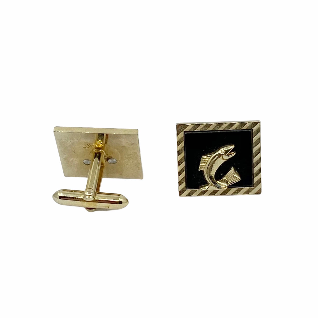 SWANK 12k gold filled onyx fish cufflinks