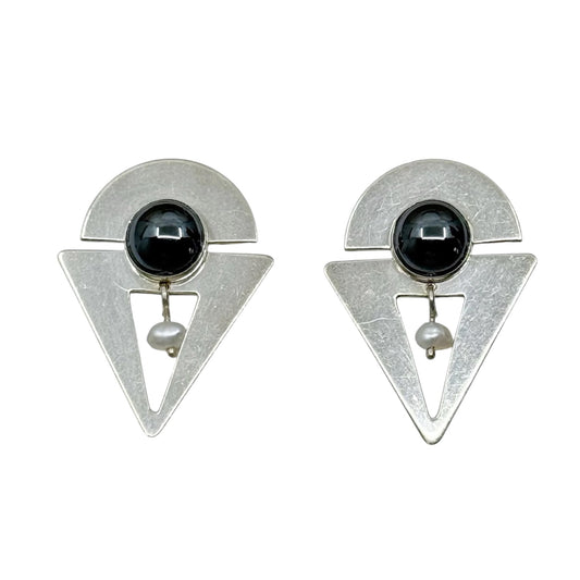 Vintage B Solomon sterling silver pearl & hematite earrings - GM195