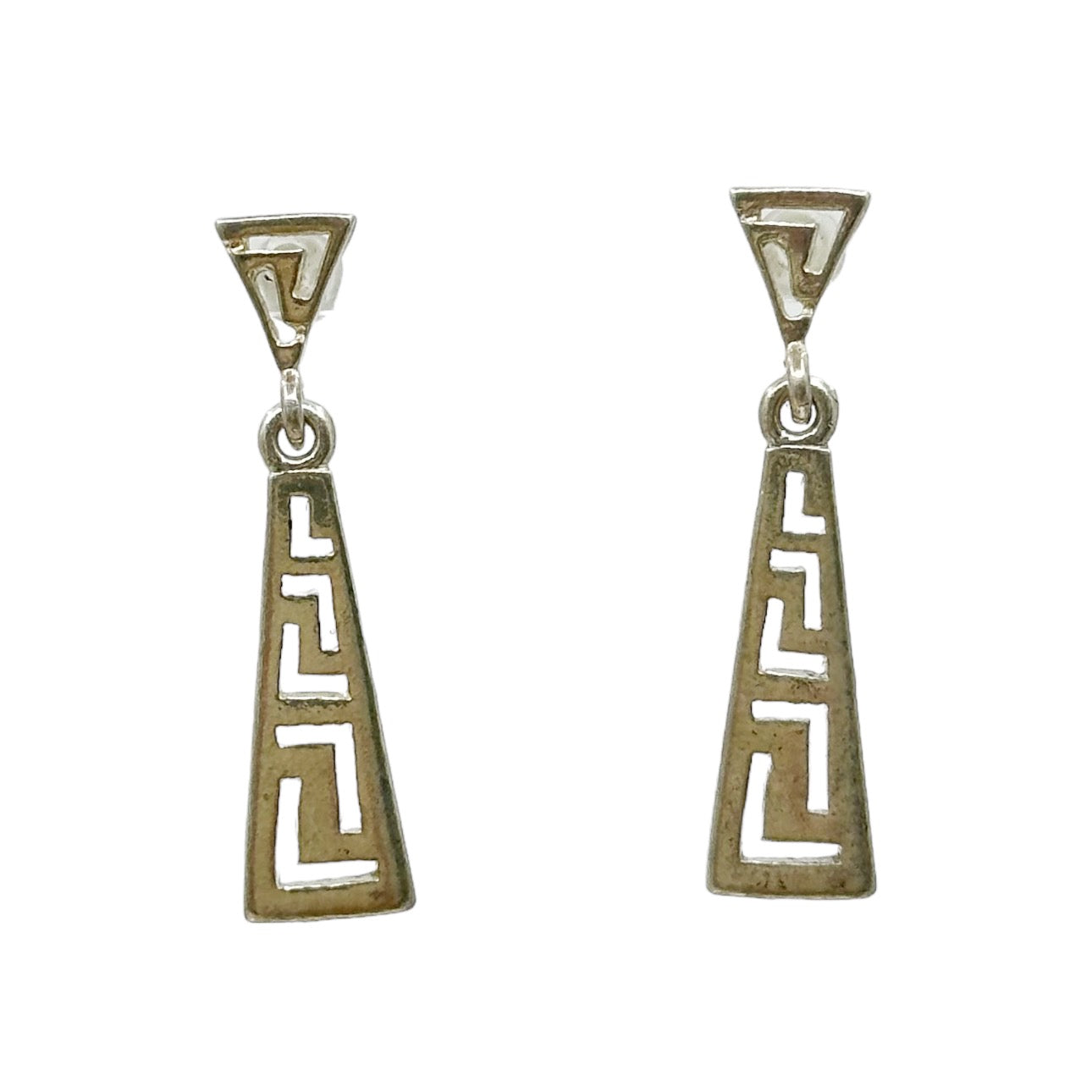 Sterling silver Greek key drop earrings