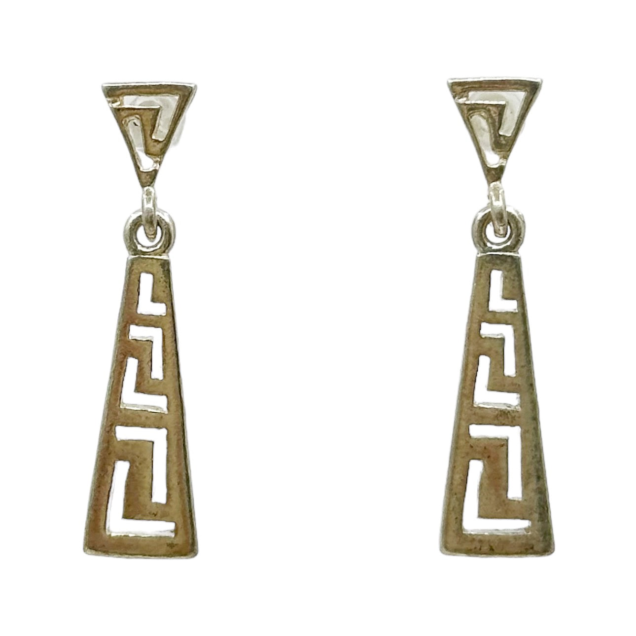 Sterling silver Greek key drop earrings