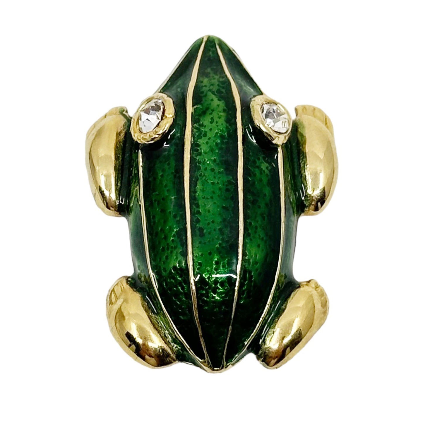 Vintage Gold tone Rhinestone enamel Frog brooch