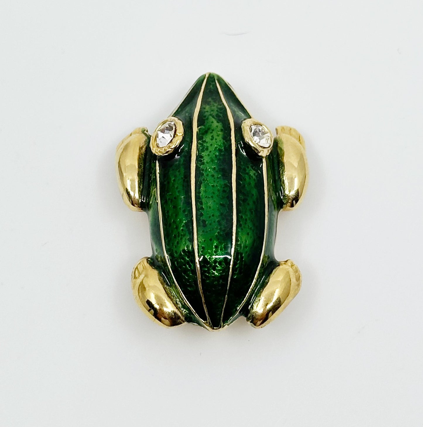 Vintage Gold tone Rhinestone enamel Frog brooch