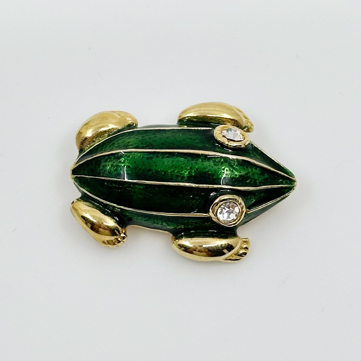 Vintage Gold tone Rhinestone enamel Frog brooch