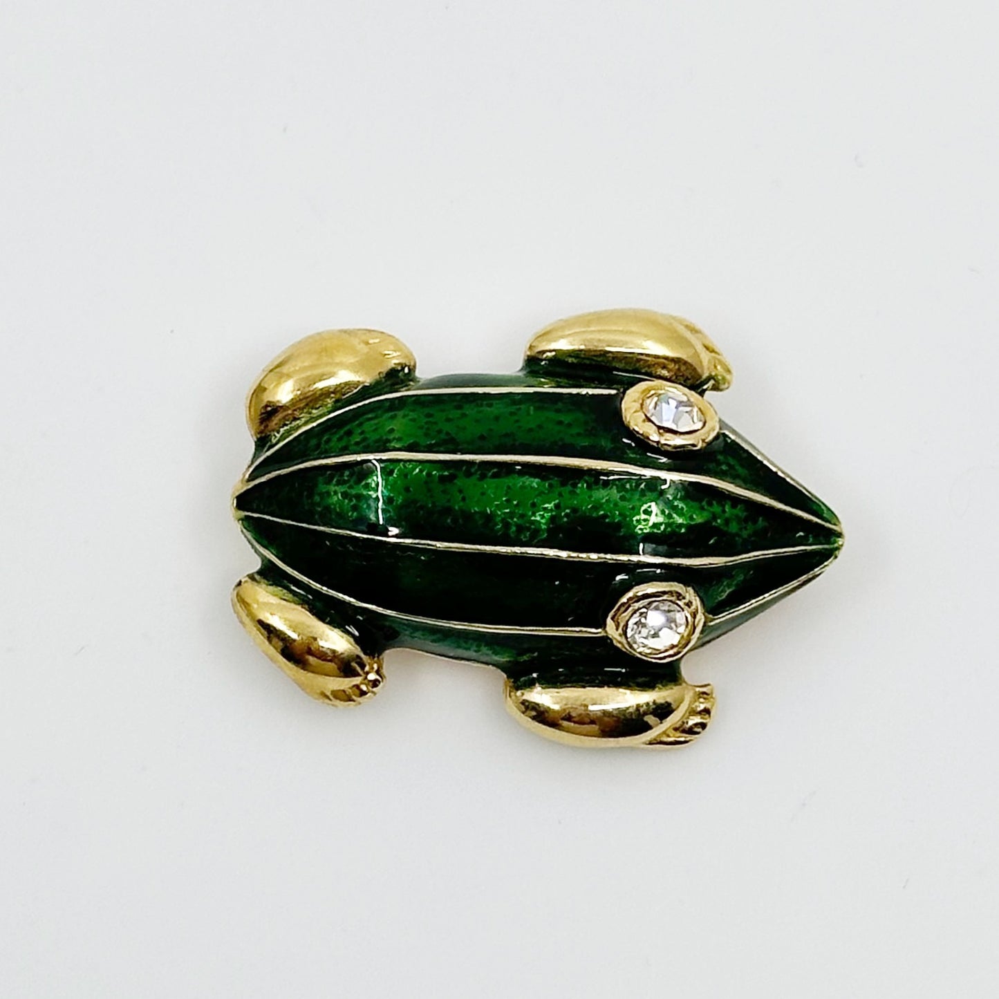 Vintage Gold tone Rhinestone enamel Frog brooch