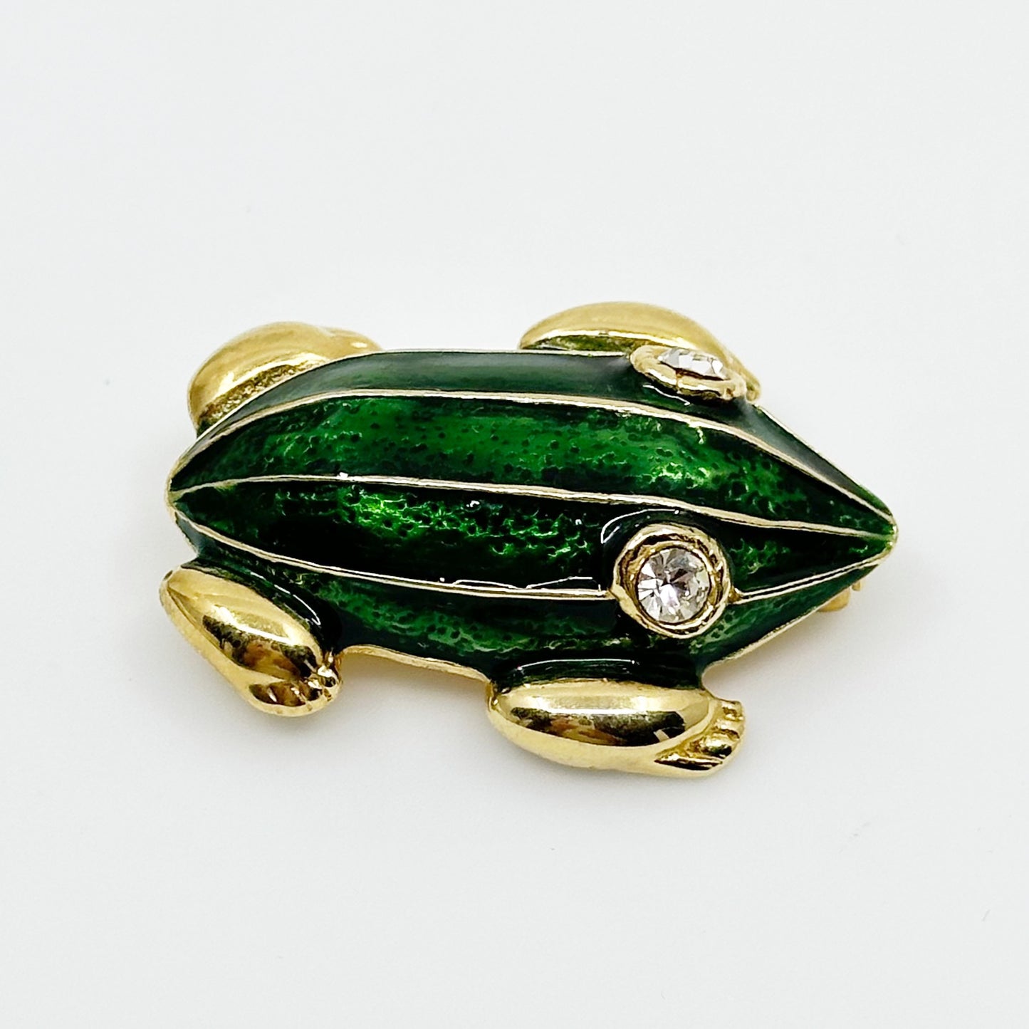 Vintage Gold tone Rhinestone enamel Frog brooch