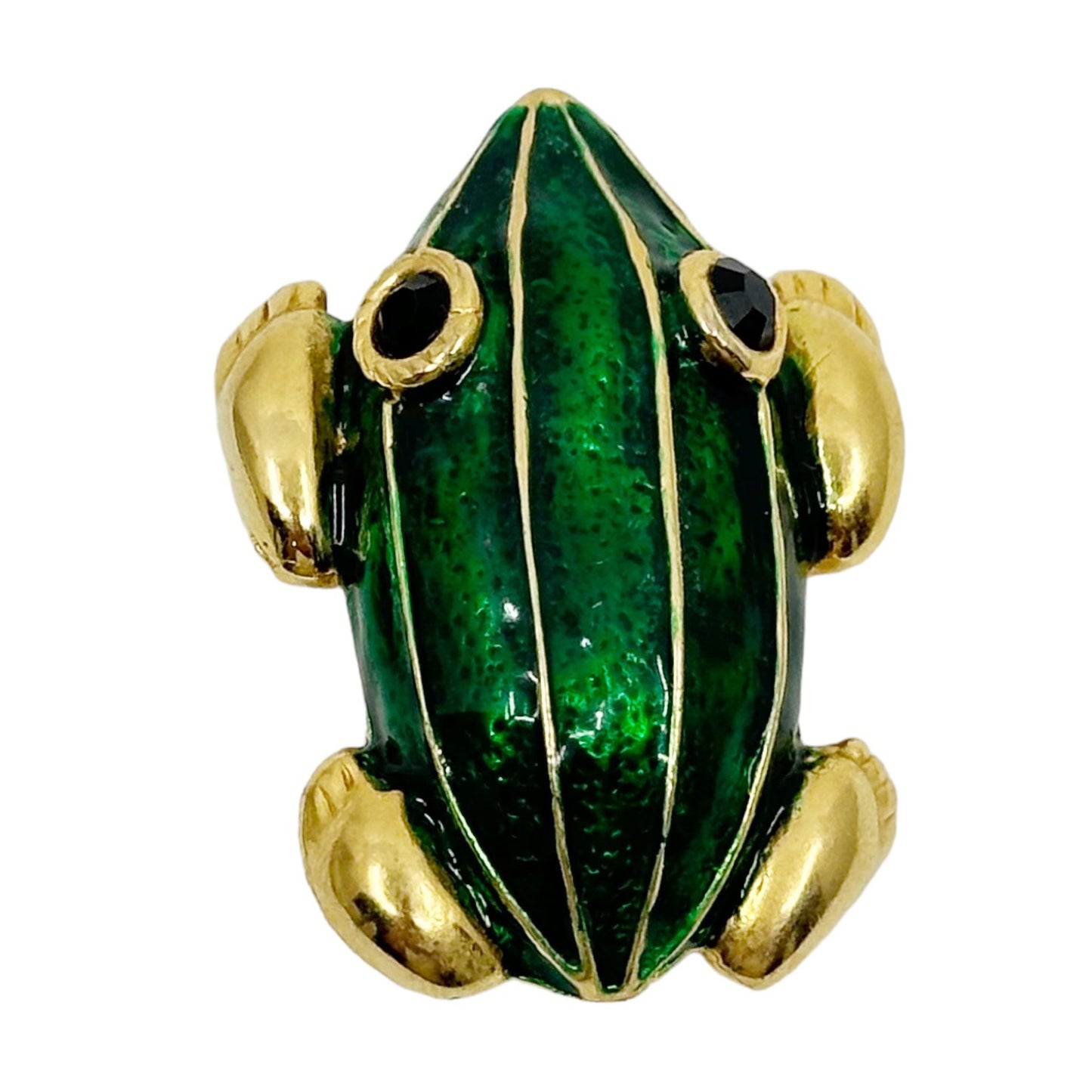 Vintage Gold tone Rhinestone enamel Frog brooch