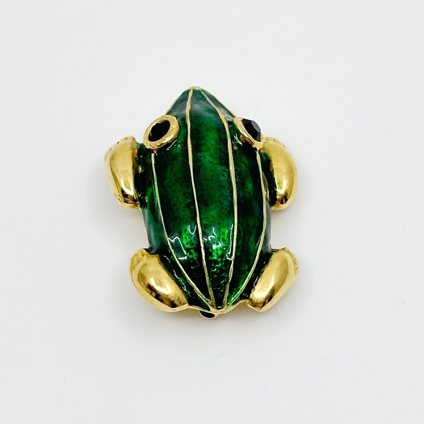 Vintage Gold tone Rhinestone enamel Frog brooch