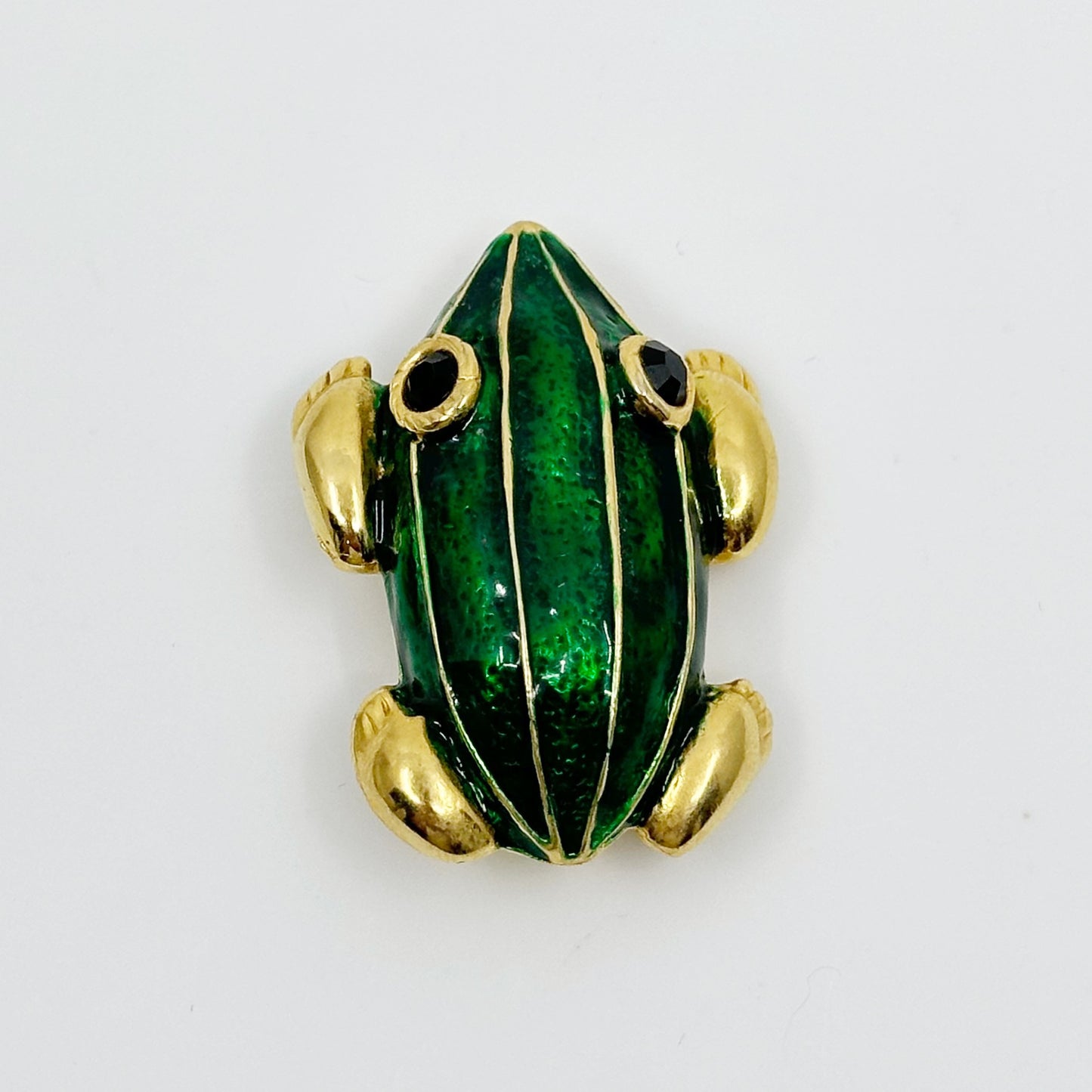 Vintage Gold tone Rhinestone enamel Frog brooch