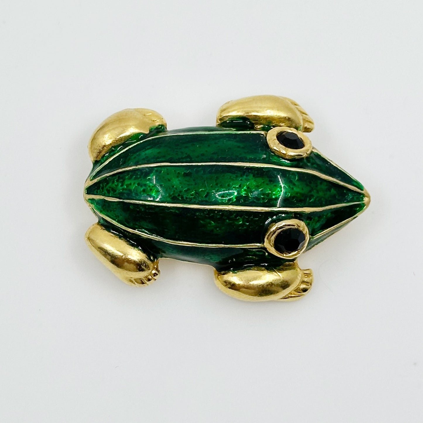 Vintage Gold tone Rhinestone enamel Frog brooch