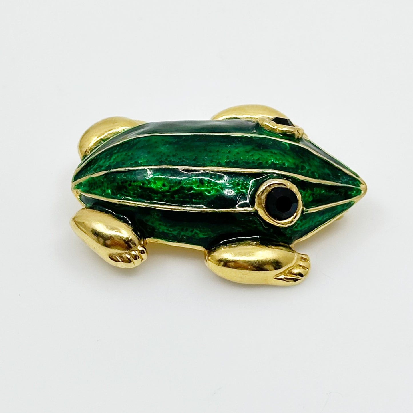 Vintage Gold tone Rhinestone enamel Frog brooch