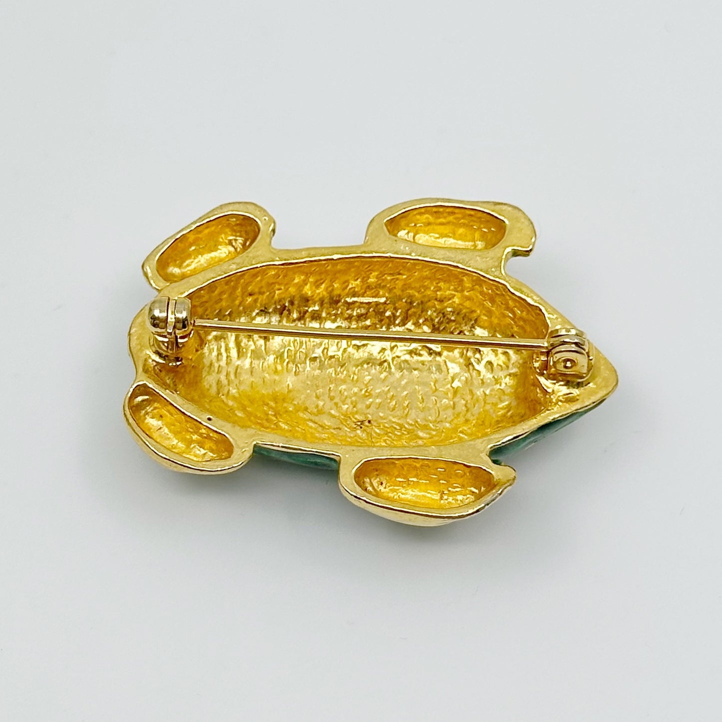 Vintage Gold tone Rhinestone enamel Frog brooch