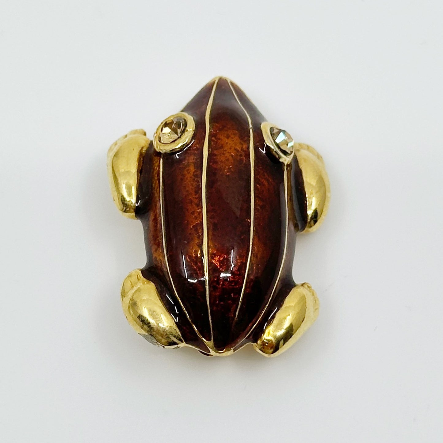 Vintage Gold tone Rhinestone enamel Frog brooch