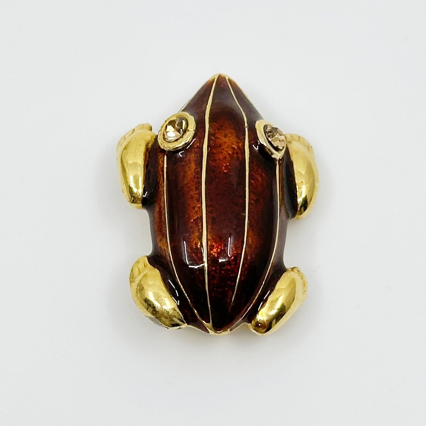 Vintage Gold tone Rhinestone enamel Frog brooch