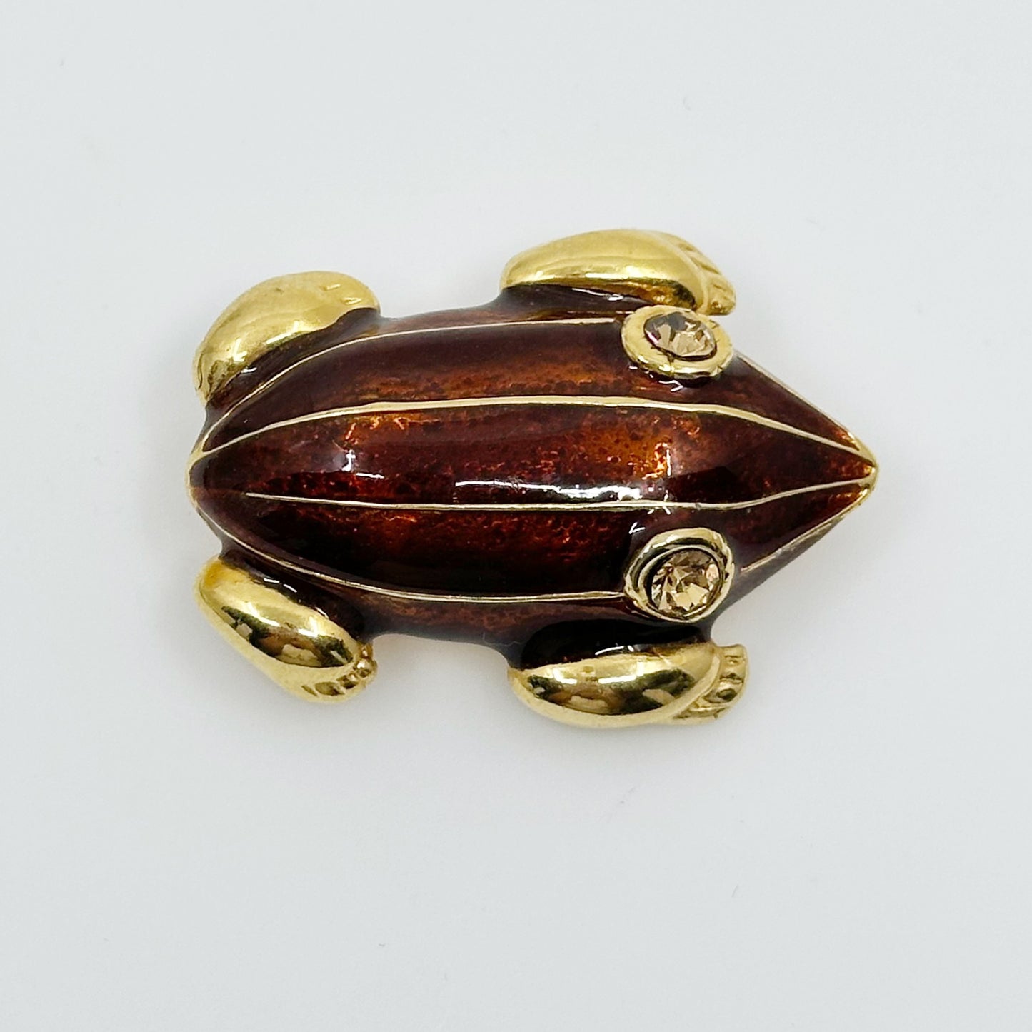 Vintage Gold tone Rhinestone enamel Frog brooch