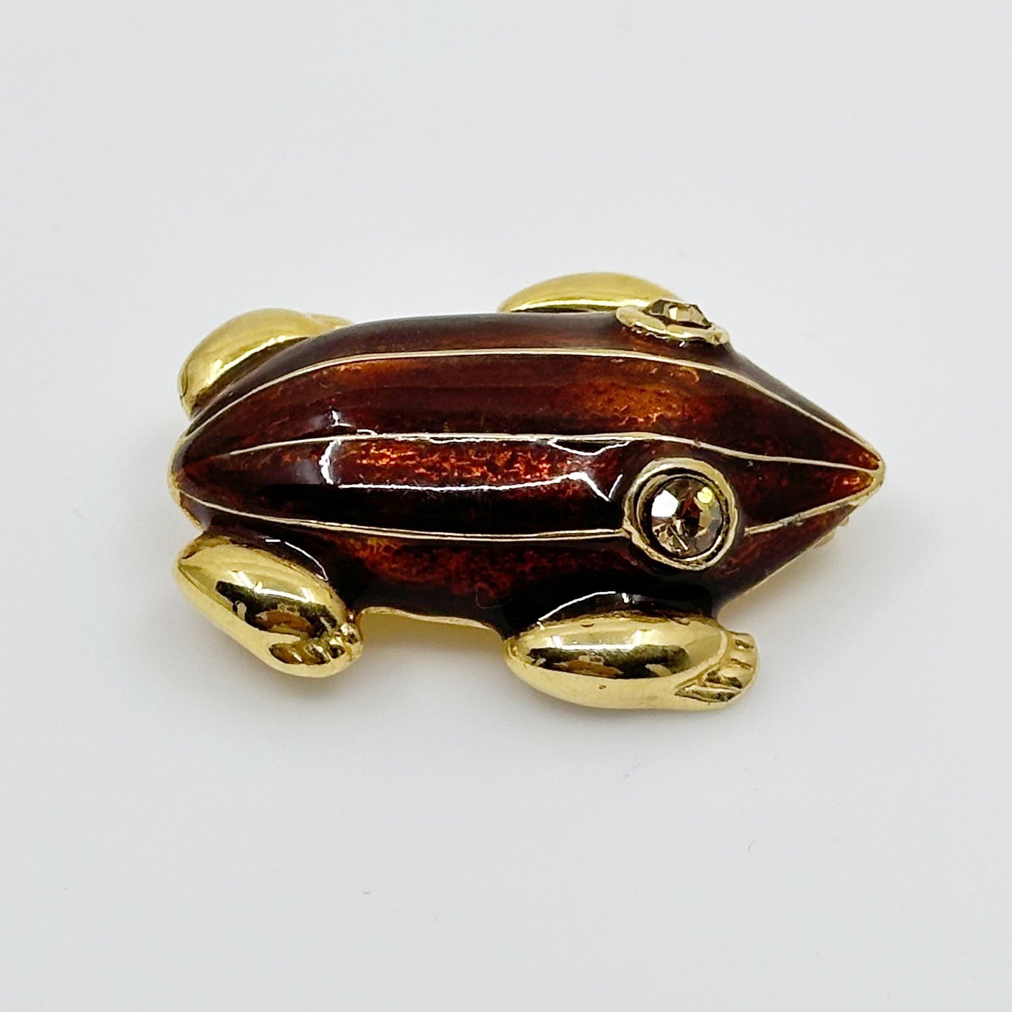 Vintage Gold tone Rhinestone enamel Frog brooch