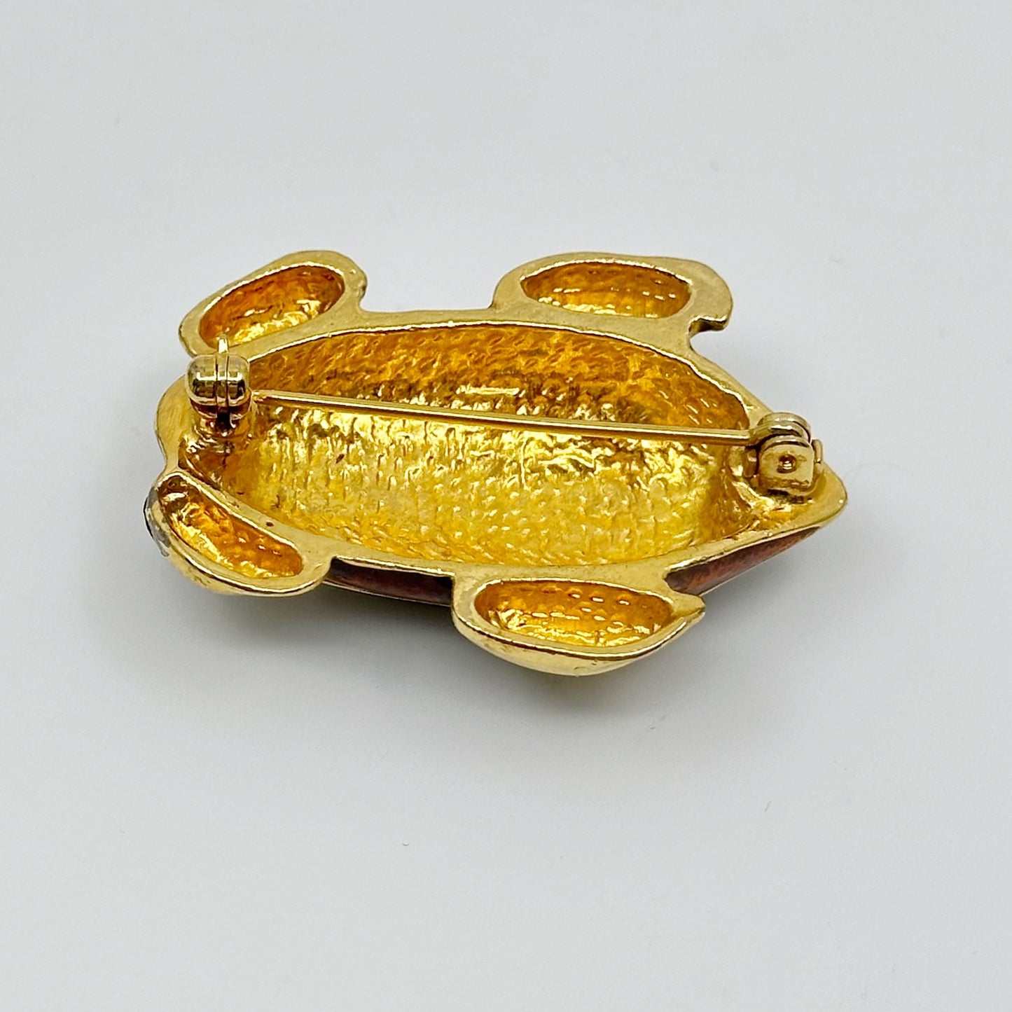 Vintage Gold tone Rhinestone enamel Frog brooch