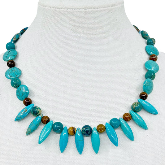 Hand Made turquoise & tiger eye bead necklace