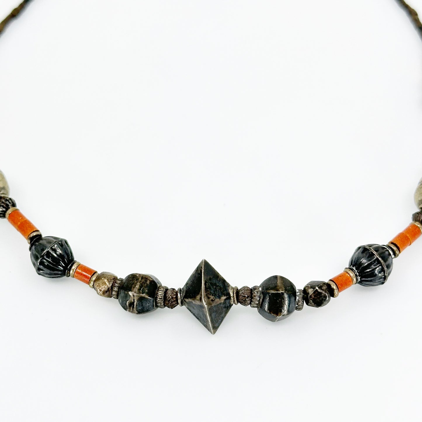 Vintage tribal silver & jasper bead necklace