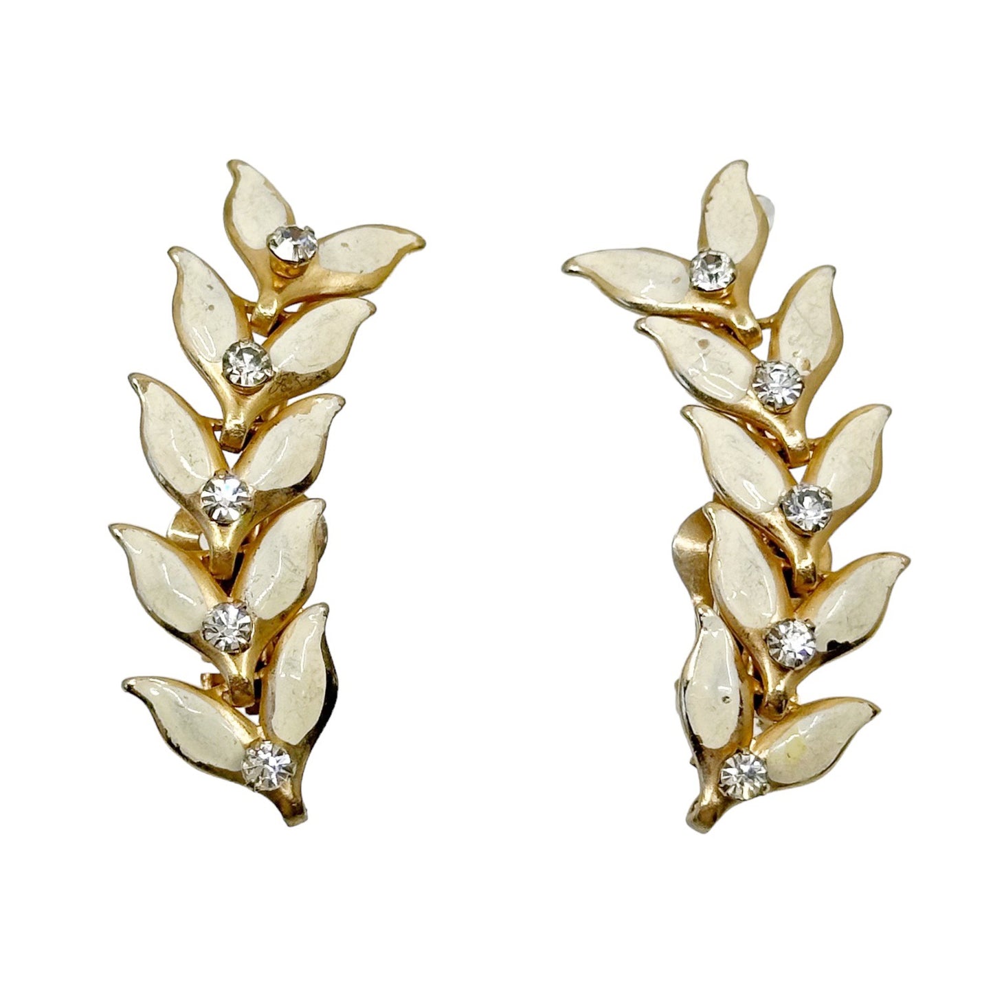 Vintage Gold tone rhinestone enamel clip on earrings