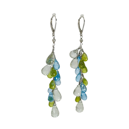 Hand Made Sterling silver prasiolite peridot & blue topaz earrings