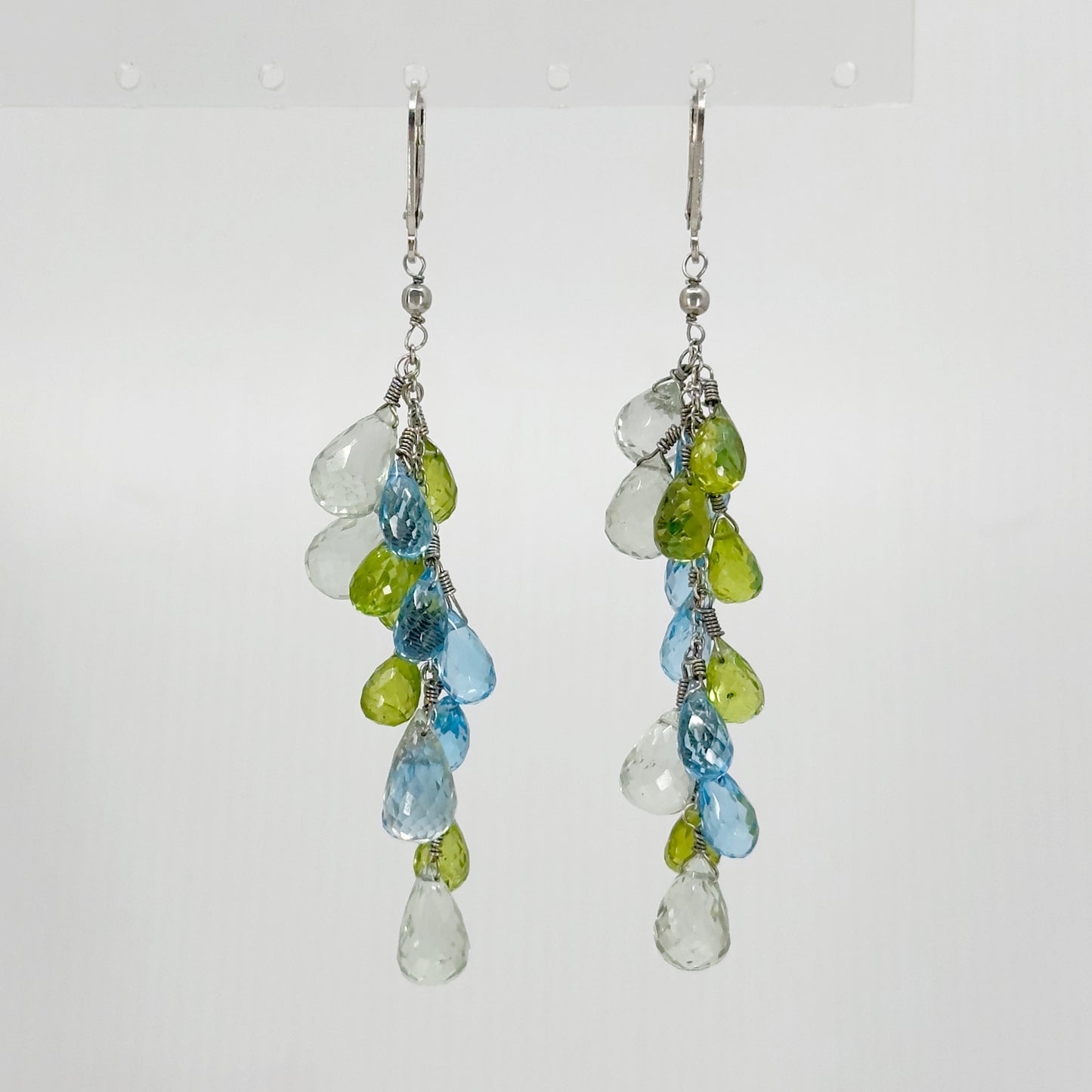 Hand Made Sterling silver prasiolite peridot & blue topaz earrings