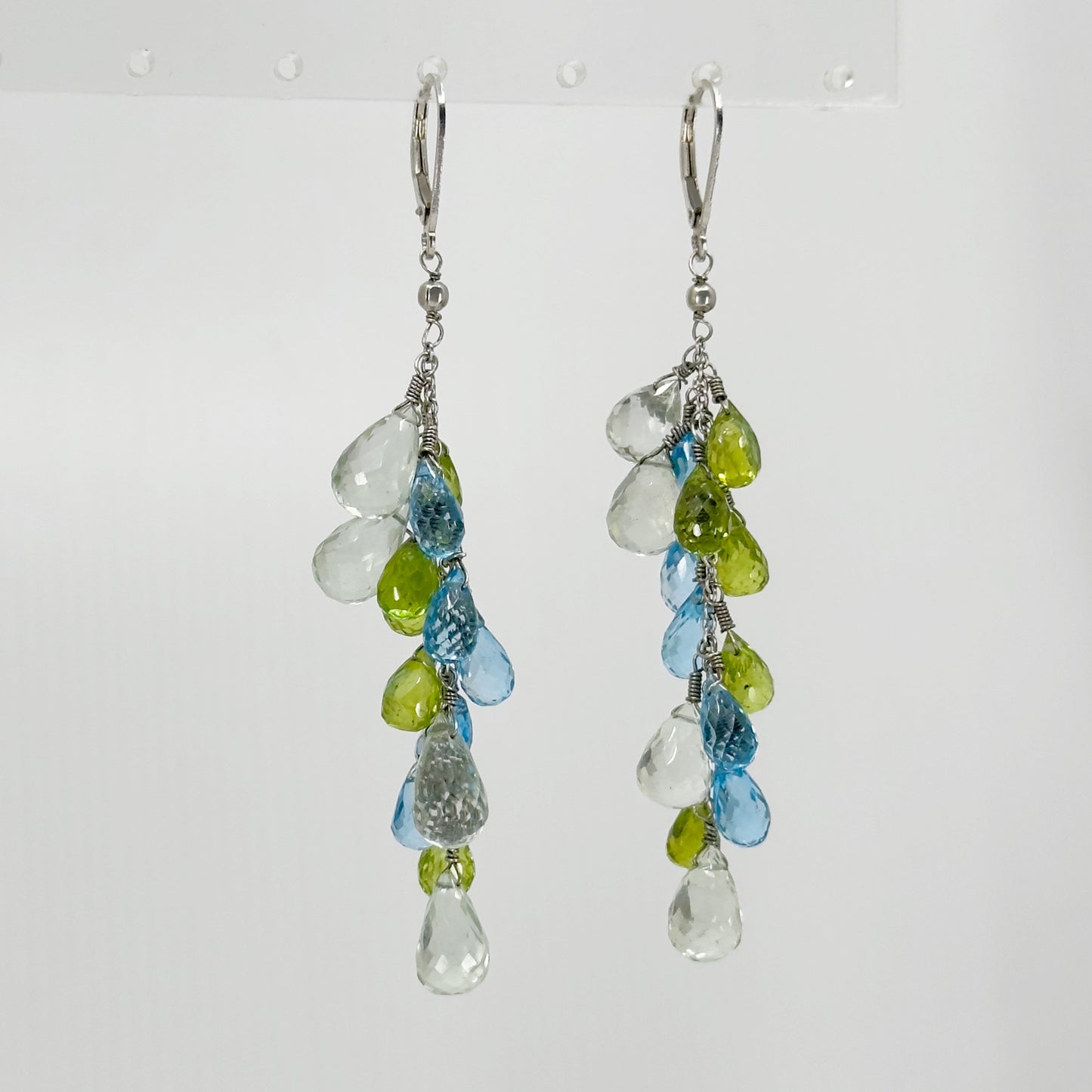 Hand Made Sterling silver prasiolite peridot & blue topaz earrings