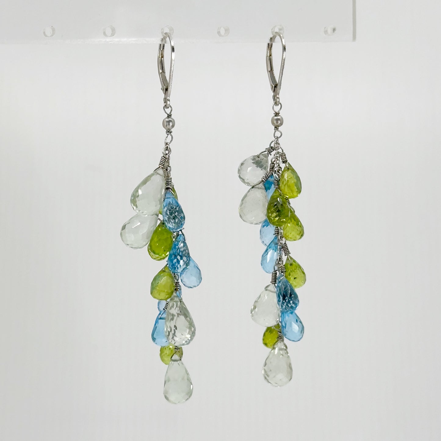 Hand Made Sterling silver prasiolite peridot & blue topaz earrings