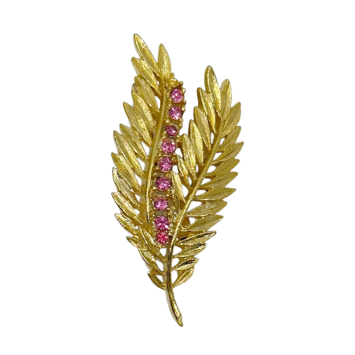 Vintage Gold Tone rhinestone leaf brooch