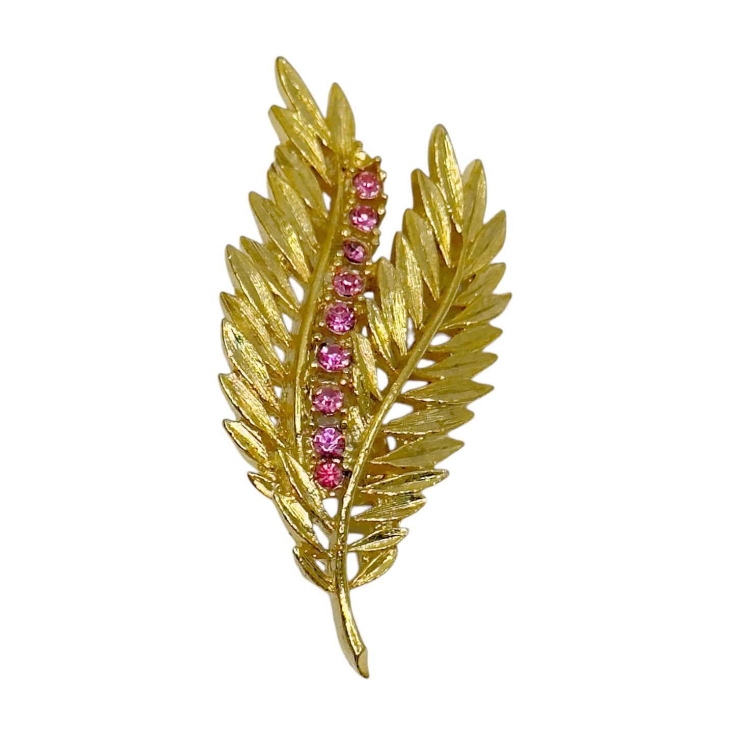 Vintage Gold Tone rhinestone leaf brooch