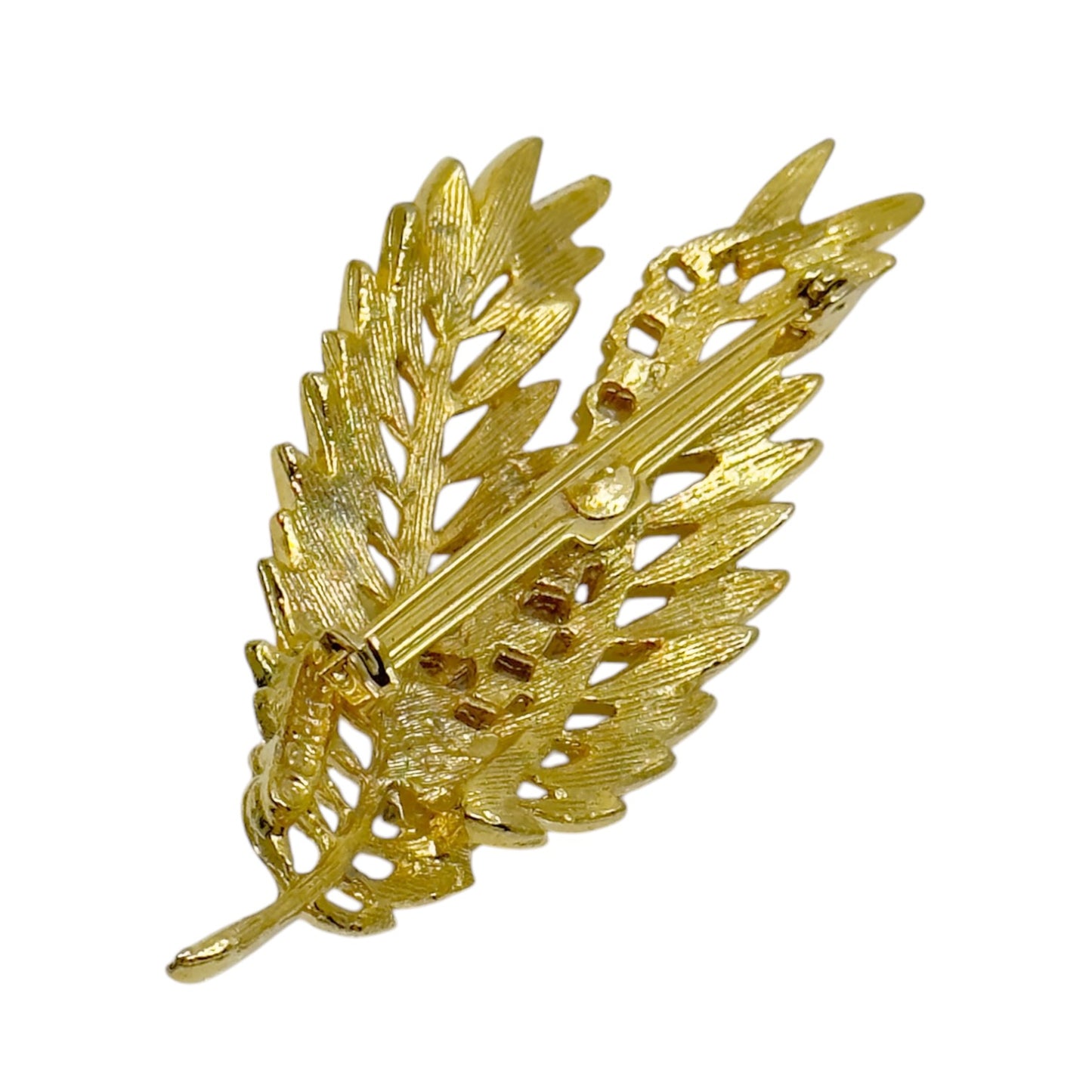 Vintage Gold Tone rhinestone leaf brooch