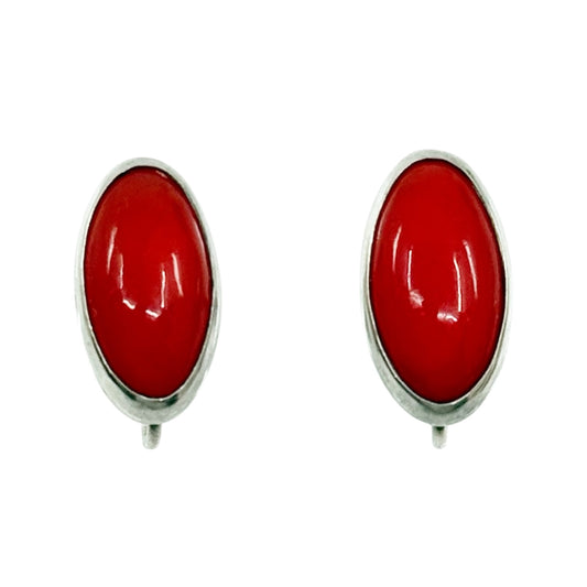 Vintage sterling silver coral screw back earrings - GM1162