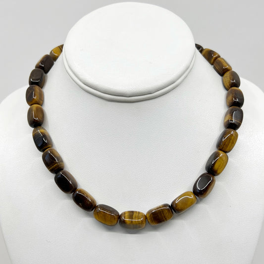 Sterling silver tiger eye bead necklace