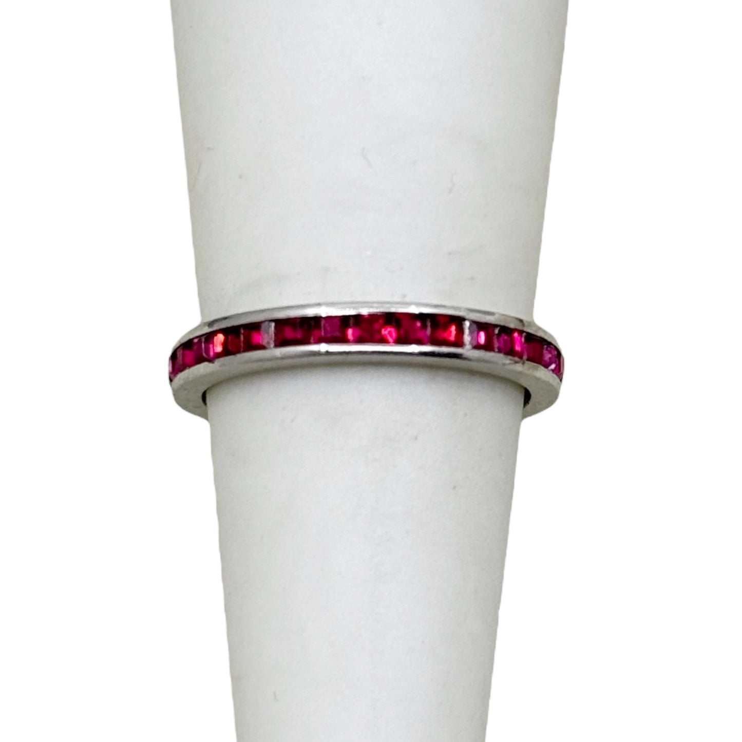 vintage sterling silver ruby rhinestone band ring - GM315